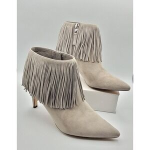 Sam Edelman Kandice Gray Fringed Pointed Toe Suede Bootie Women's Sz 7.5